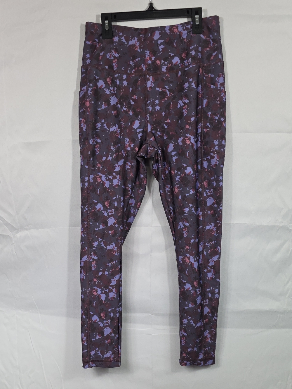 A CORE Athletic Leggings in Maroon w/ Pink & Lavender Print Womens Large (W664) - Picture 1 of 3